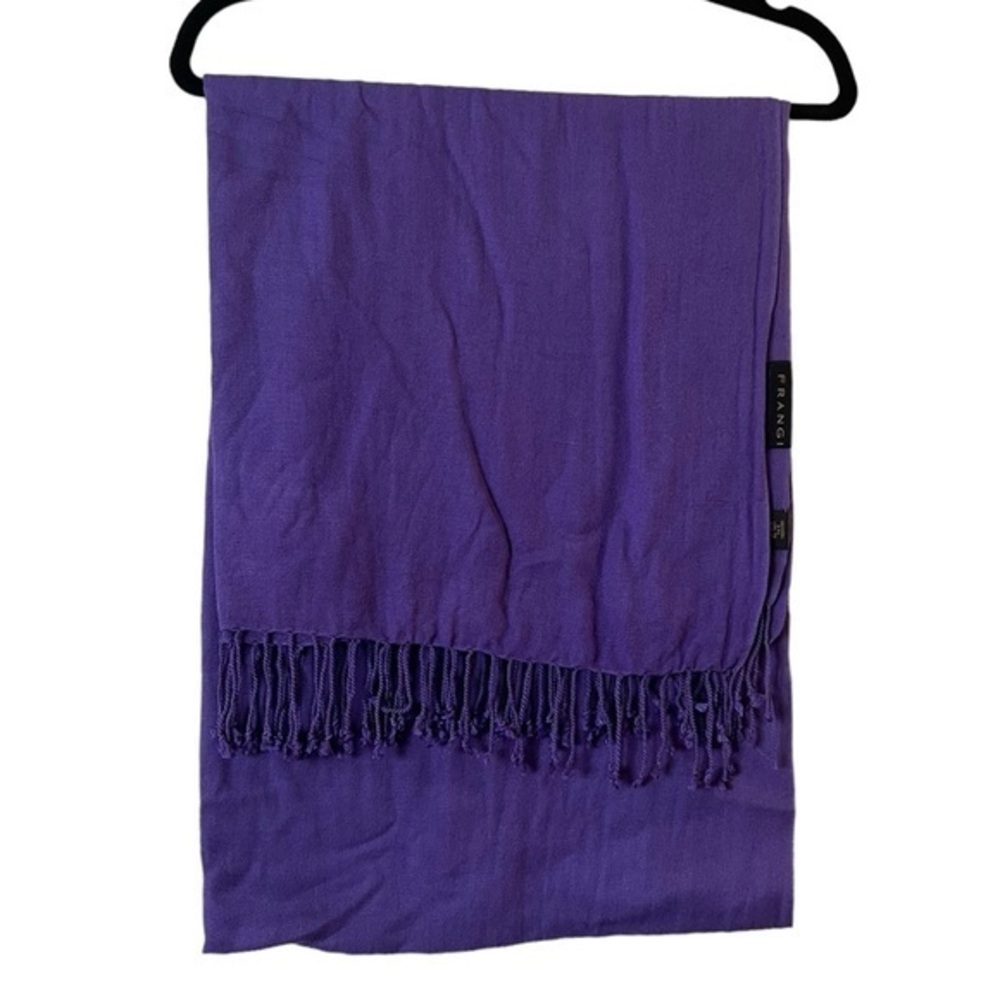 Frangi large 50/50 silk & wool solid purple scarf / wrap with fringe